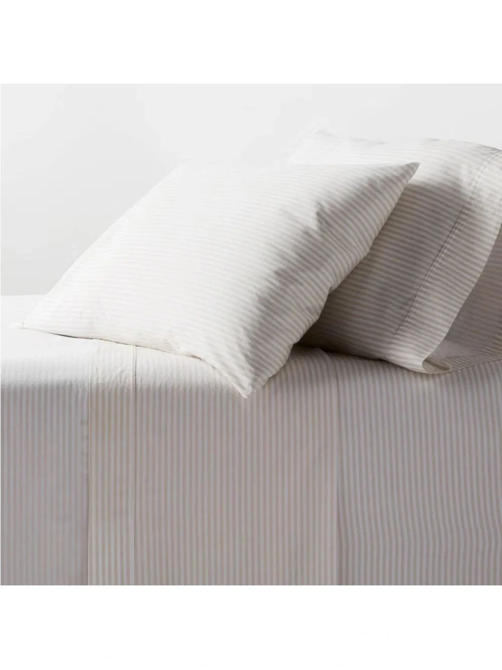NWT King Organic Percale Sheet Set Khaki/White Stripe - Threshold